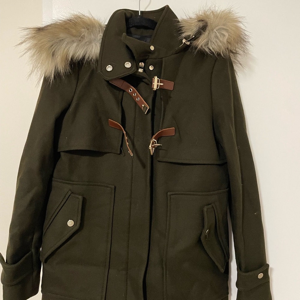 Zara Dark Green Women's Utility Jacket with Fur Trim